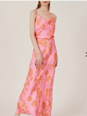 Deluc Pink Maxi Slip Skirt with Orange Floral Jacquard